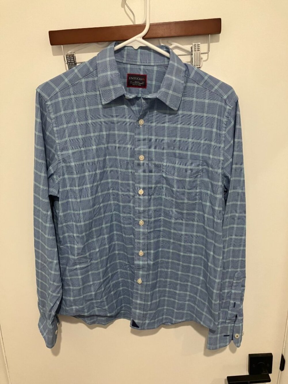 UNTUCKit Men's Blue Check Long-Sleeve Shirt, Blue, Size Small